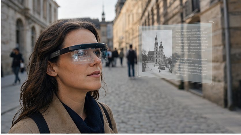 Person med augmented reality briller i byrum