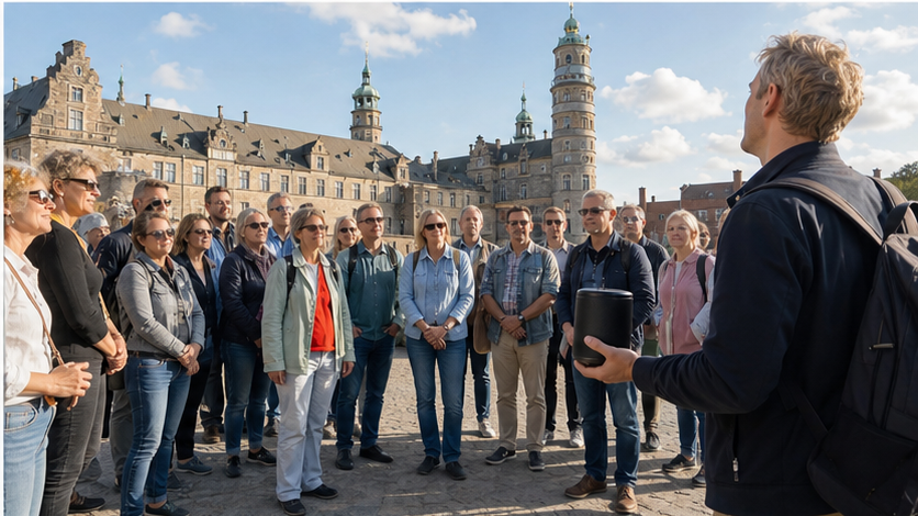 Større eventgruppe foran historisk bygning